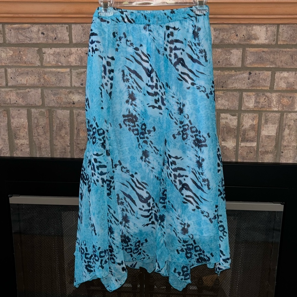 Ashley Stewart Animal Print Hanky Lined Skirt Luna Turquoise 22/24